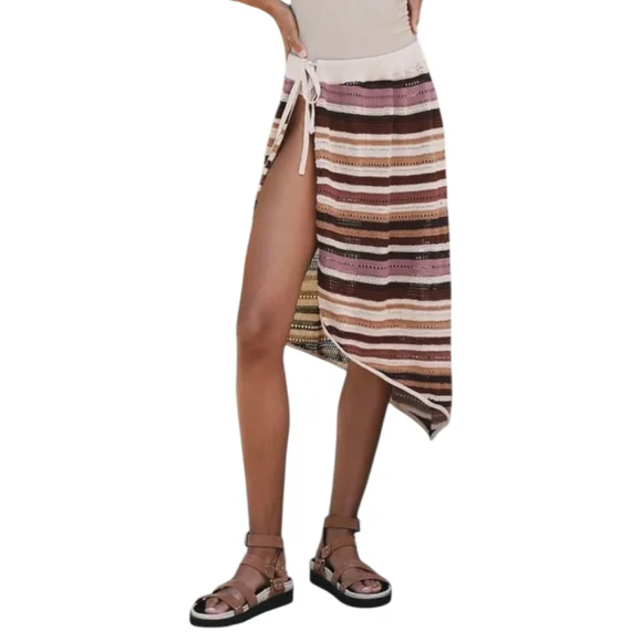 Maeve Anthropologie Knit Wrap Midi Skirt Striped Tie Waist Boho NWT - Picture 2 of 6